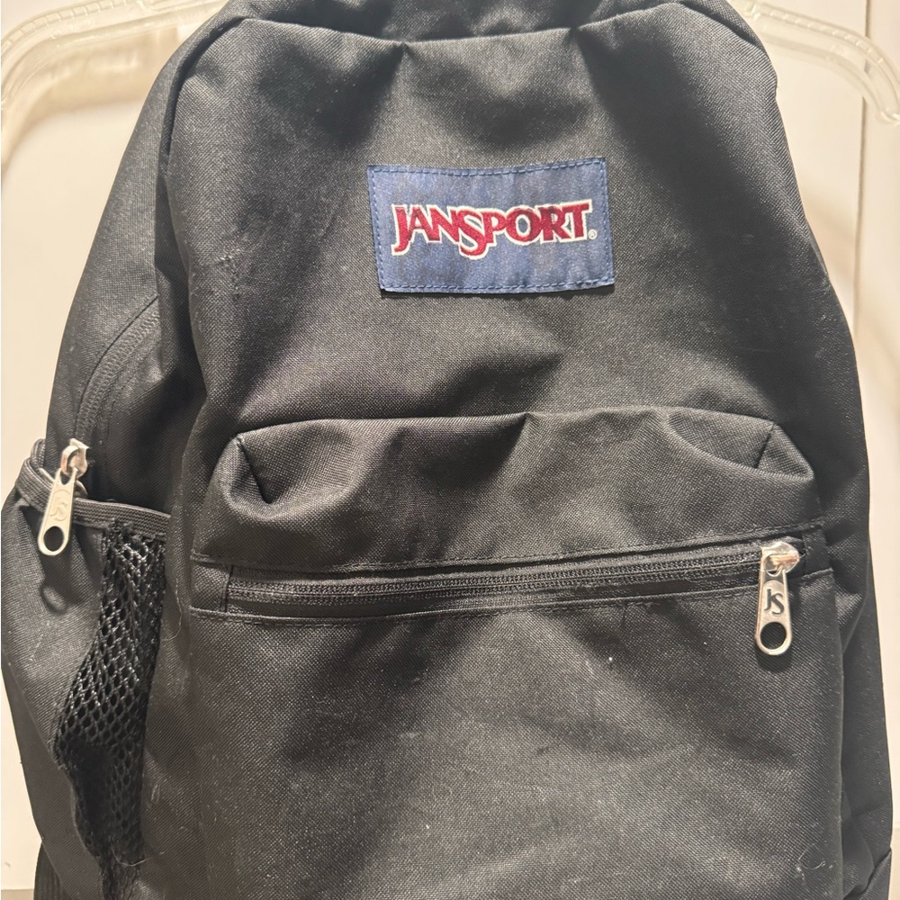Jansport Black Backpack with Blue and Red Logo